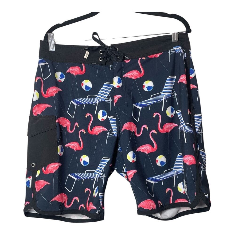 Vans Board Shorts Swim Trunks Flamingo Beachball Lounge Chair Navy Black Size 34
